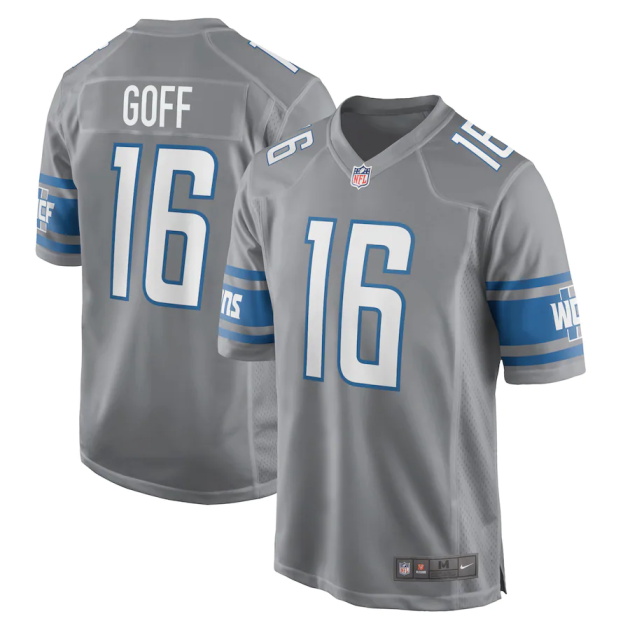 mens nike jared goff silver detroit lions game jersey